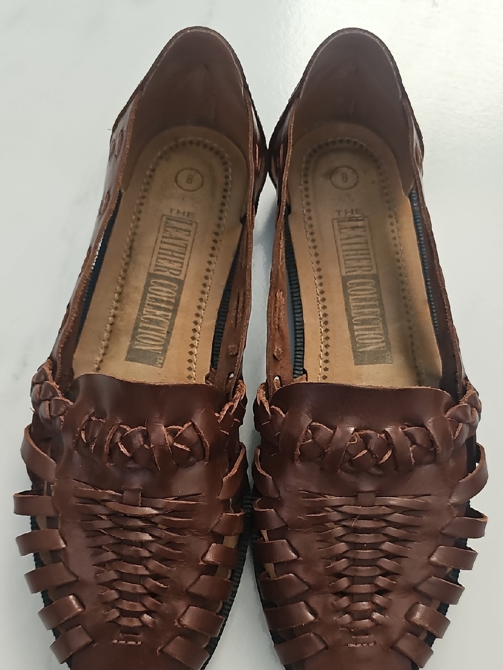 Woven  Brown Genuine Leather Huarache Flats.